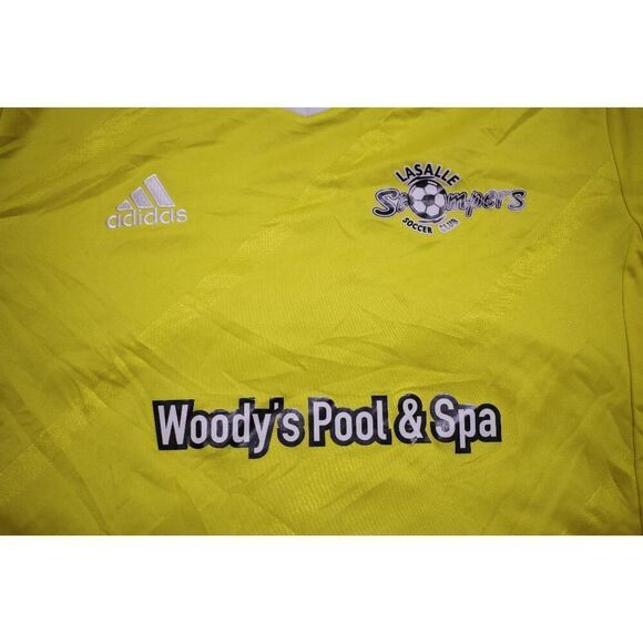 Adidas LaSalle Stompers Soccer Jersey Size L Yellow Woody’s Pool & Spa Sponsored - Picture 2 of 6